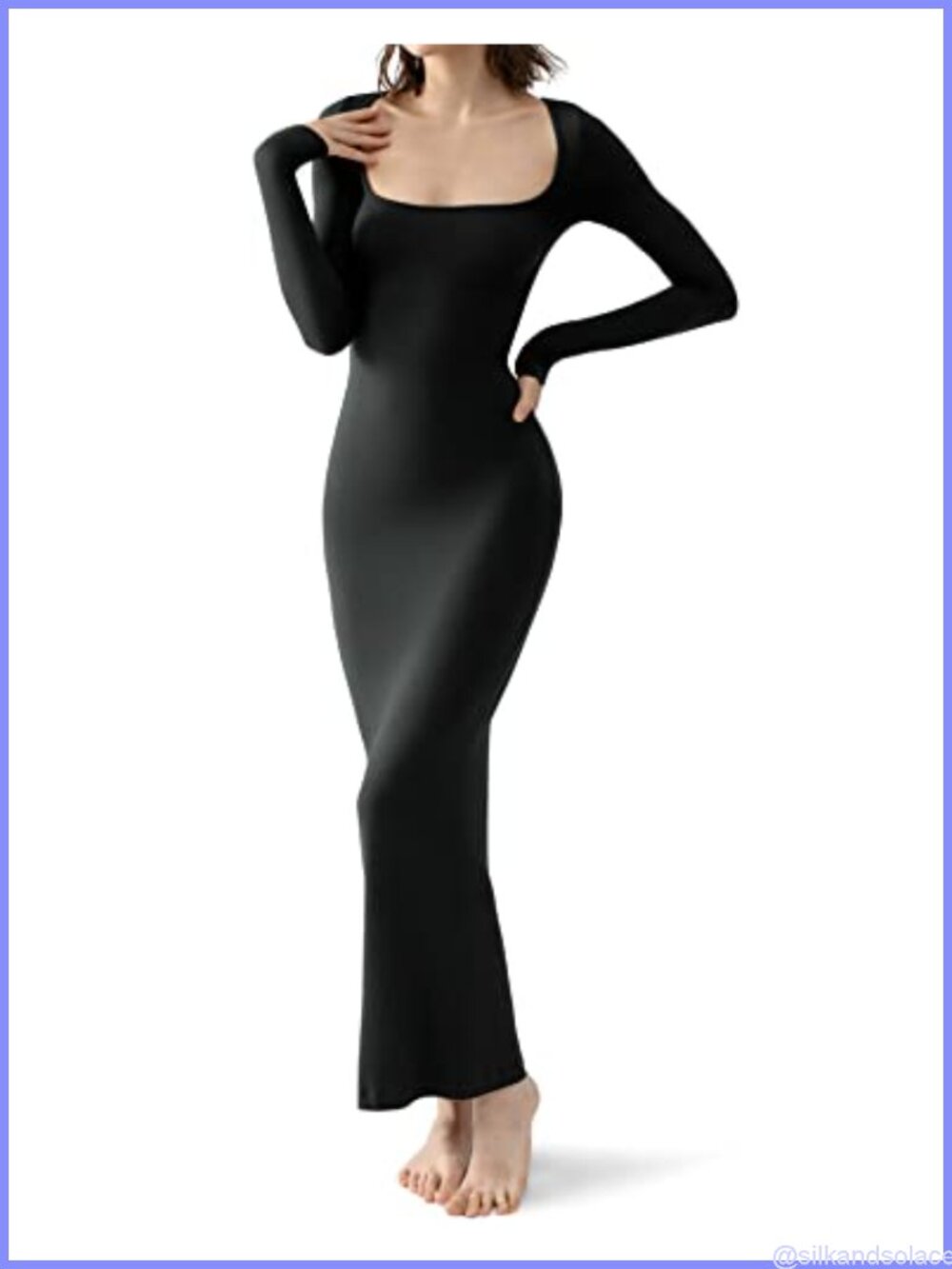 Long Sleeve Ribbed Bodycon Maxi Dress Women Square Neck Lounge Dress